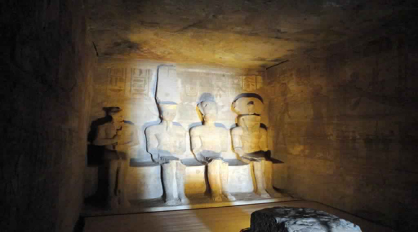 Sun at the main chamber of Abu Simbel temple