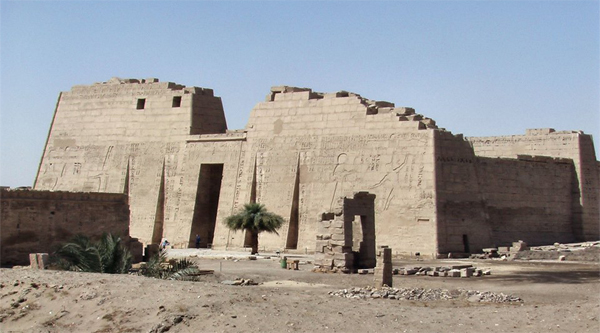 Medinet Habu temple overview.