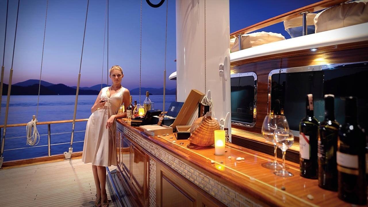 Evening romantic dinner on a private boat